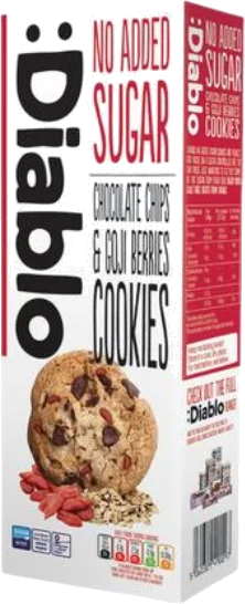 :Diablo Schokoladen Cookies mit Schokostückchen & Goji-Beeren ohne Zuckerzusatz